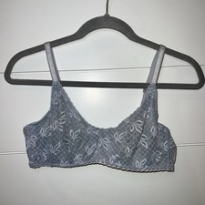 Vintage Oscar De La Renta Sheer Lace Underwire Bra Leaf Pattern Light Blue 36B