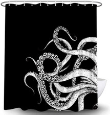 Octopus Decor Shower Curtain for Bathroom, Funny Black and White Sea Monster Kra
