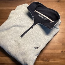 Nautica Mens Gray Fleece Quarter Zip Pullover Sweatshirt Size XL