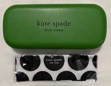 New Authentic Kate Spade Small Case Eyeglasses Green Black Case Cleaning Cloth