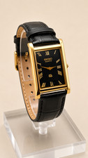Vintage Refurbished Seiko Quartz Rectangular Dress Watch Gold Tone Black Dial Le