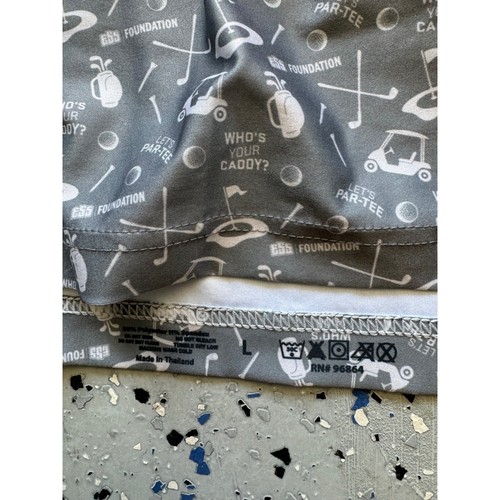 Golf Polo Shirt Gray Golf Cart Pattern Short Sleeve Mens L Used - Picture 4 of 4