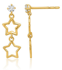 14K Solid Yellow Gold Star CZ Dangle Earrings