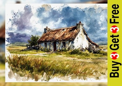 Rustikale Landschaft Landschaft 5''x7'' Druck auf mattem Papier | Highland Bauernhaus Kunst