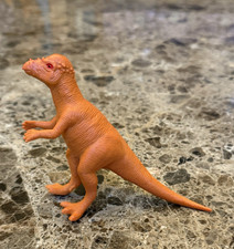 Vintage Style Pachycephalosaurus Dinosaur Toy Orange Plastic Figure Collectible