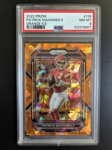 Patrick Mahomes PSA 8 Orange Ice 2022 Panini Prizm SP Kansas City Chiefs #139
