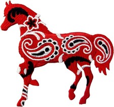 Red Paisley Bandana Embroidered Iron-On Patch