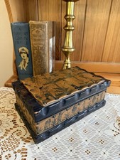 Vintage Wood Box Hand Carved Padded Hinged Lid Tea Tobacco Trinkets Oak Wood