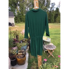 Vintage Express Tricot Womens Long Sleeve Knit Dress Size Small Green 80s Fall