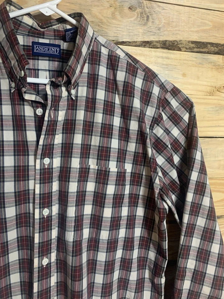VTG Lands’ End Plaid Button Down Shirt 16.5/34 XL Made in Hong Kong Cotton - Image 4 of 4