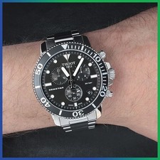 Orologio Uomo Seastar 1000 T120.417.11.051.00 Cinturino Argento Quadrante Nero Crono TISSOT