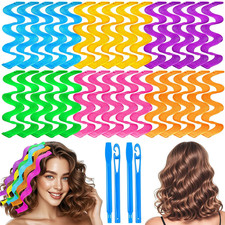 30 Pcs Heatless Hair Curlers Wave Curls Styling Kit with 2 Pcs Styling Hooks
