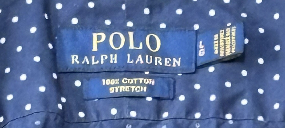 Polo Ralph Lauren camicia uomo grande blu bianco a pois bianco pony