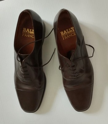 Bally men's oxford leather shoes, dark brown, size 9, lace-up, made in France