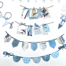 Festive Teal Beach Banner Strip Stickers Junk Journaling Collage Scrapbooking