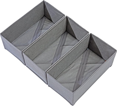 3-Piece Drawer Organizer Set for Socks Bras Underwear Closet Storage Grey