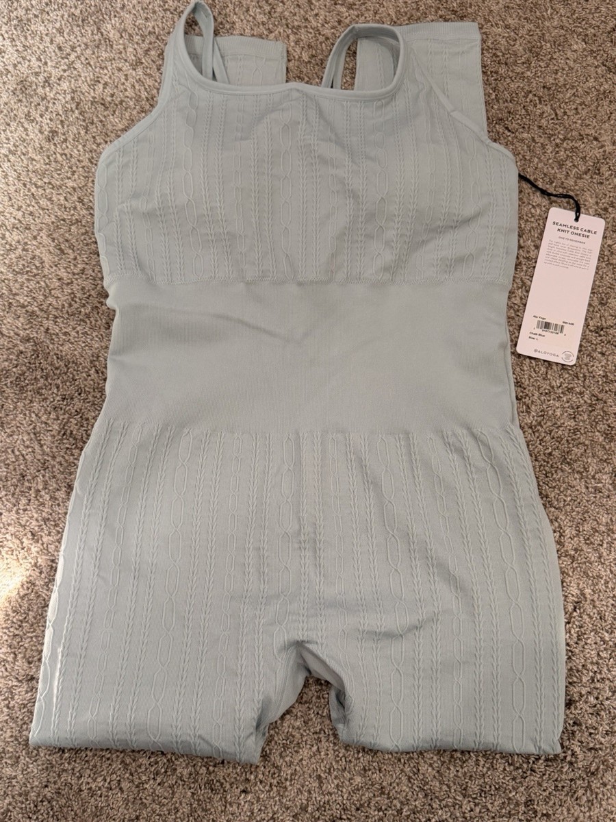 Alo Yoga Seamless Cable Knit Jumpsuit Chalk Blue Size L Adjustable