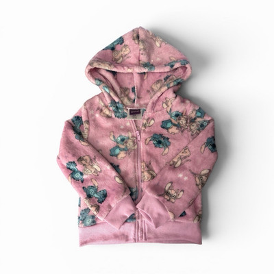Disney Stitch Girls 4T Pink Fleece Full Zip Hoodie Long Sleeve Graphic Print