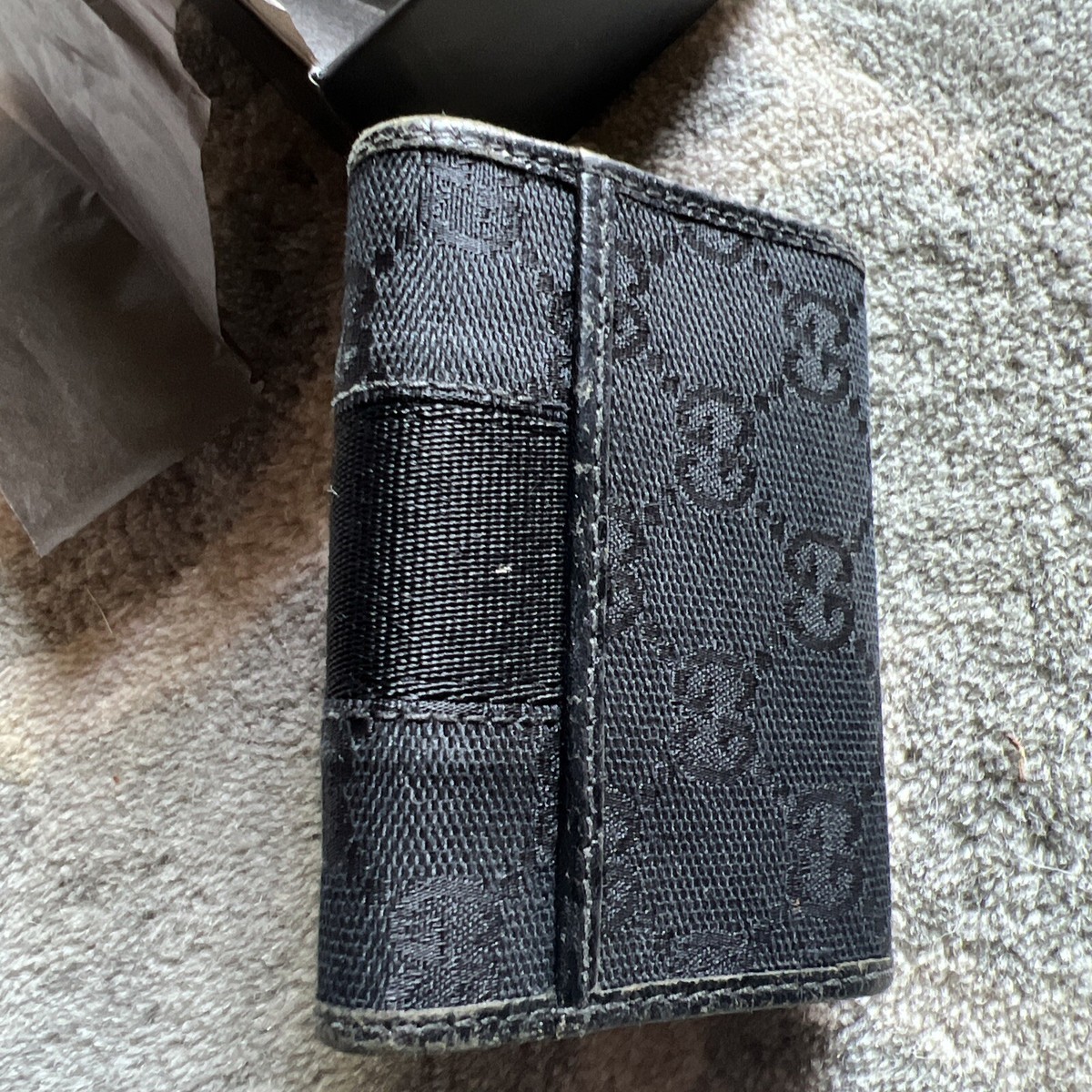 GUCCI GG Logo Canvas Leather Keyring Case Key Holder Black GUCCI GG Logo Canvas Leather Keyring Case Key Holder Black