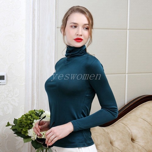 Damen Maulbeerseide Thermo Unterwäsche Top Rollkragen Basisschicht T-Shirts Bluse - Bild 7 von 32