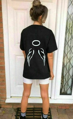 Mujer Manga Corta Halo Alas de Ángel Espalda Mujer Causal Camiseta | eBay