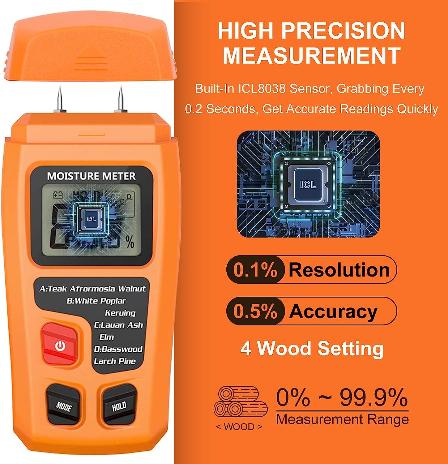 Wood Moisture Meter for Logs Firewood Digital Humidity Detector Tester
