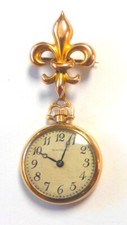 1915 Waltham Brarelet Solid 14K Gold Fleur di Lis Brooch Pendant Pocket Watch