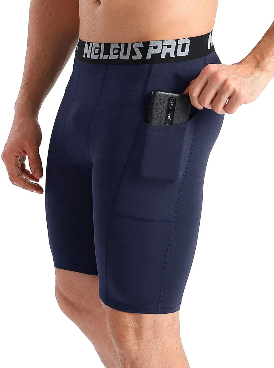 Neleus Men's Compression Short with Pocket Dry Fit Yoga Shorts Pack of 3