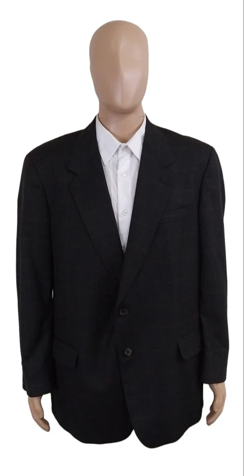 Blazer Abrigo Deportivo Aquascutum 2 Botones Gris Carbón Rojo Cuadros Lana Cachemira 46R Foto 2 de 4