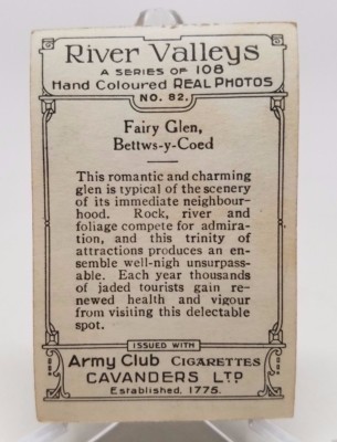 Army Club Cigarettes Cavanders River Valleys Hand Coloured No. 82 Vintage  HTF