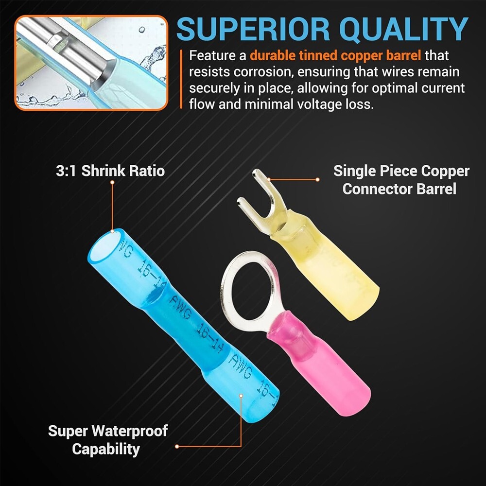 250x Heat Shrink Wire Connectors Electrical Ring Fork Spade Crimp Terminals Kit