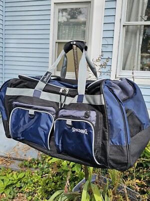 Spalding Duffle Bag Gym Sports Blue Gray & Black Large Travel Bag 6 Pockets