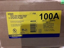 H363 SQD 3 POLE 100A 600VAC TYPE 1 ENCLOSURE HEAVY DUTY SAFETY SWITCH NEW