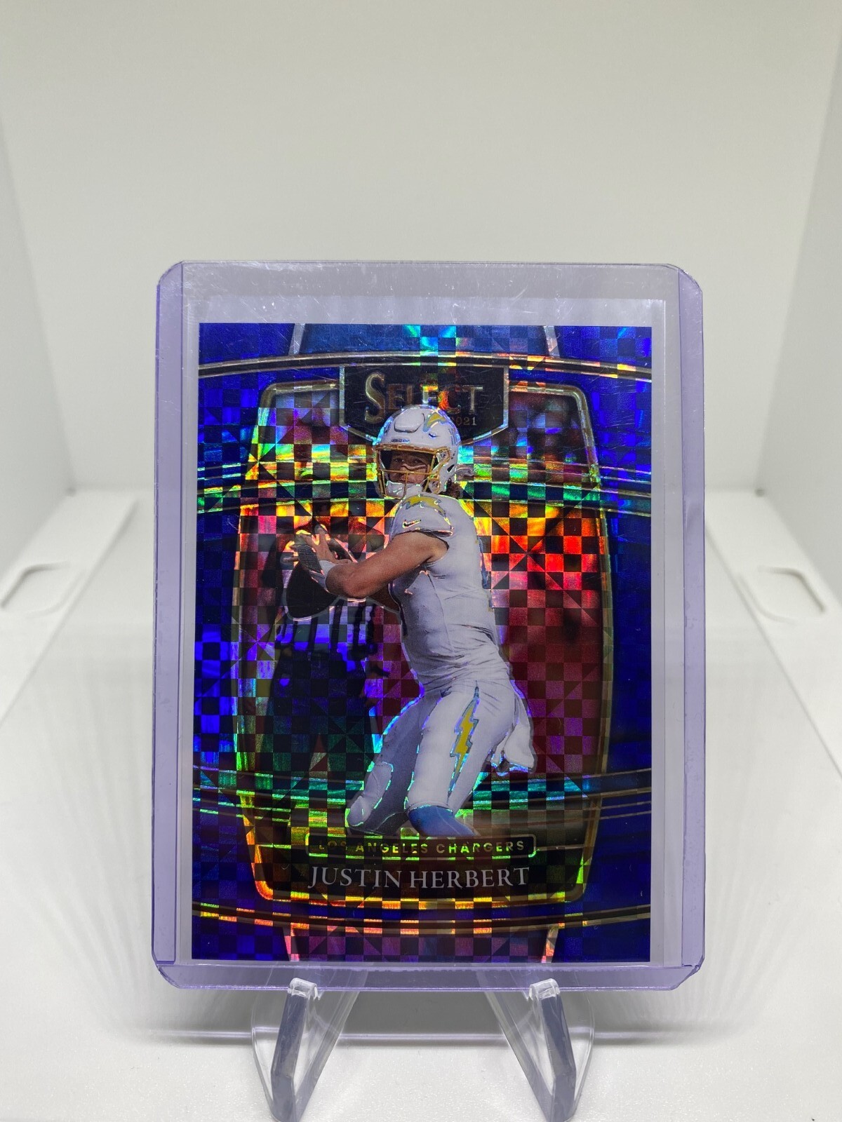 2021 Select Football Justin Herbert Concourse Blue Checkerboard /199 Chargers