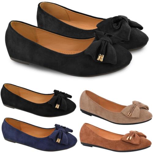 Womens Bow Ballerina Pumps Comfortable Slip On Work Shoes Smart Fashion Size New - Afbeelding 1 van 33