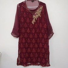 Agha Noor Original Pure Fabric Chiffon Red Size Large Embroidered 2 Piece Dress