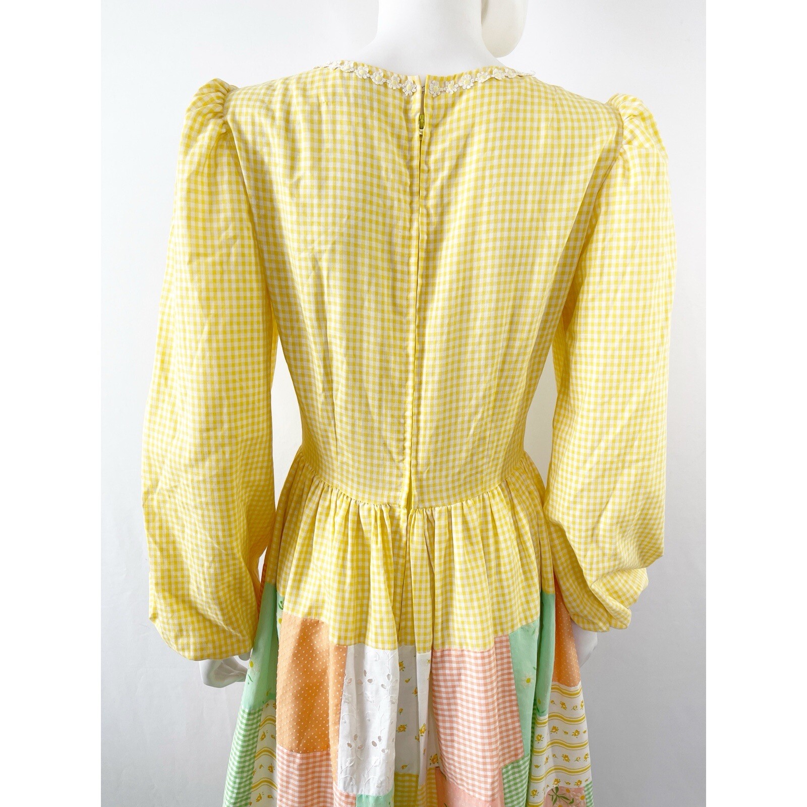 Handmade Yellow Gingham Patchwork Peasant Maxi Dr… - image 8