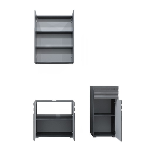 Badmöbelset Spiegelschrank Unterschrank Hoch Freddy anthrazit hochglanz Vicco - Bild 63 von 89