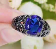 BLUE SAPPHIRE CZ BLACK RHODIUM LAYERED RING SIZE 9
