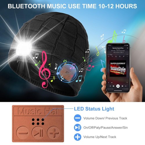 Mit LED Licht Aufladbar Bluetooth Beanie Mütze Hut Wintermütze Strickmütze DHL - Bild 6 von 14