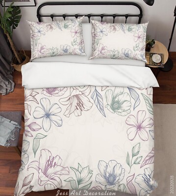 3D Blumen Blatt Handgezeichnet Einfach Quilt Cover Set Bettwäsche Sets Kissen...