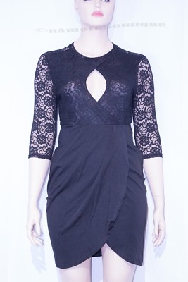 Plus Size Sexy Cocktail Wedding Drape Dress  Black XL XXL