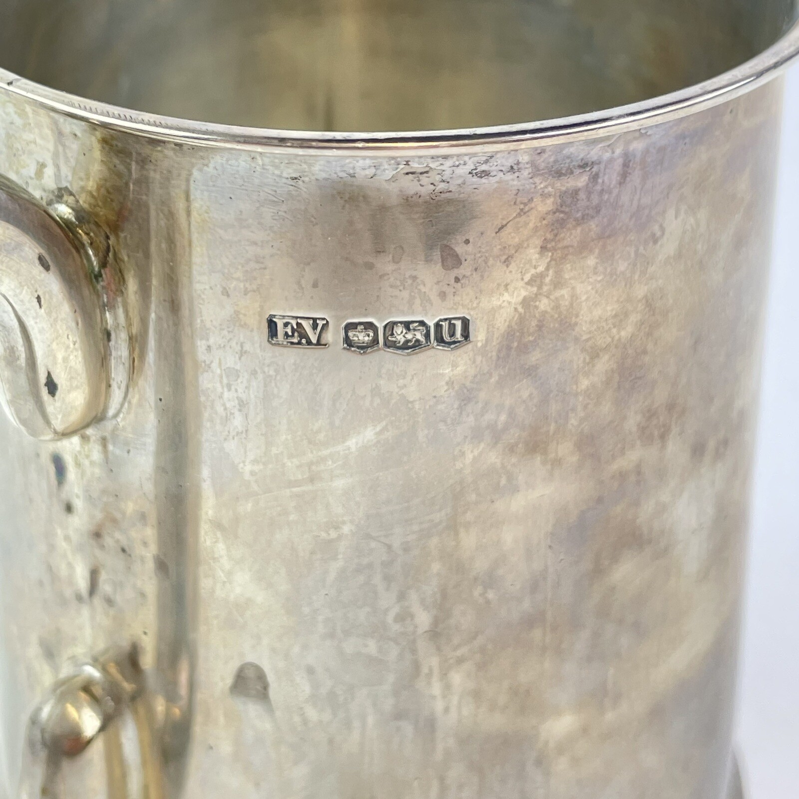 Antique Solid Silver Glass Bottom Pint Tankard Viner's Ltd 1937 12.5cm