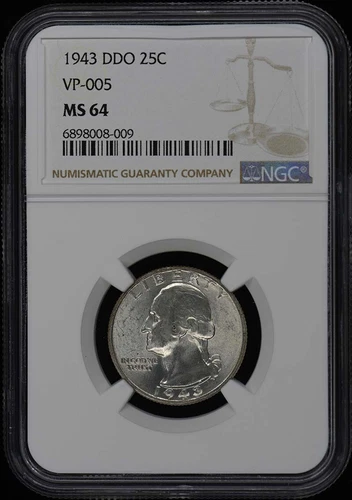 1943 DDO Washington Quarter VP-005 25C NGC MS64