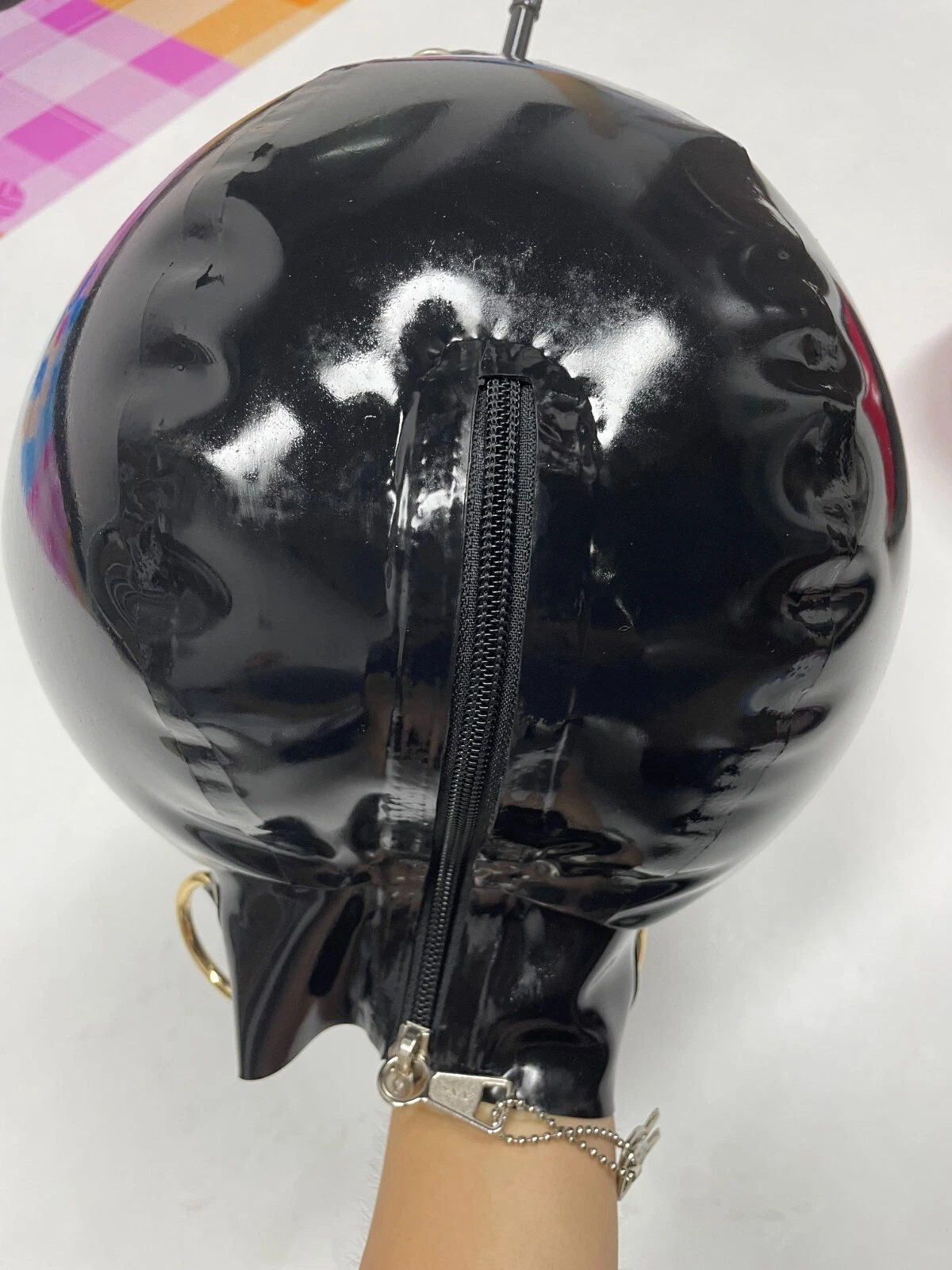 Latex gummi inflatable mask D-RING LOCKABLE ZIP full cover latex mask hood