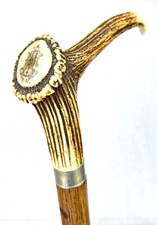 Vintage Antique Monogrammed Antler Stag Handle Knobby Walking Stick Cane Old