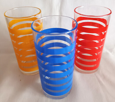 Vintage Decover ITALIEN X 3 farbige gelb, blau, rot gestreifte Glasbecher