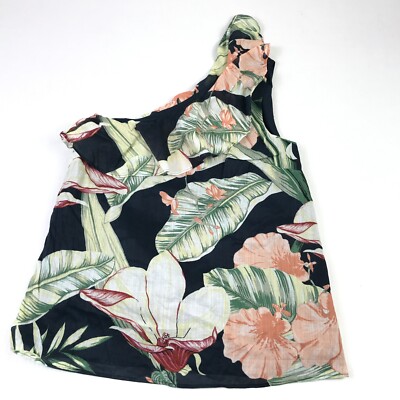 Ann Taylor One Shoulder Blouse Hawaiian Lightweight Zip Shirt Resort Wear Top XS