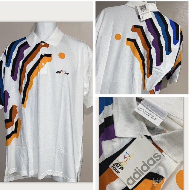 Vintage 1980s ADIDAS ATP TOUR Tennis Polo Shirt ivan lendl Colorblock