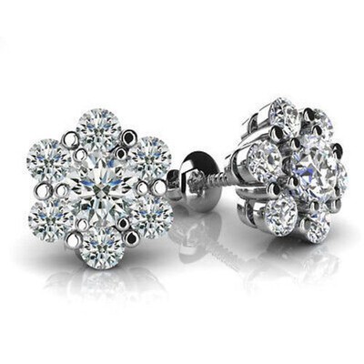 10k Solid Gold Flower Style Stud Earrings Cut  1/2 Ct